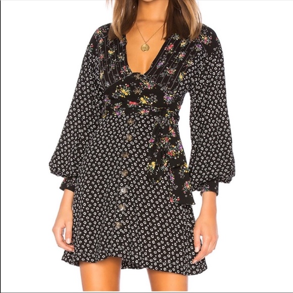 Free People Dresses & Skirts - Free People Wonderland Mini Dress Black Combo
